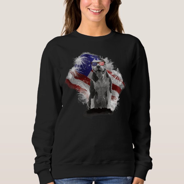 Pitbull Hund with American Flagga US Independence  T Shirt (Framsida)