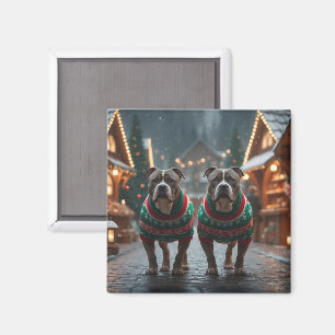 Pitbull Hundar Jul Snö Högtid Magnet