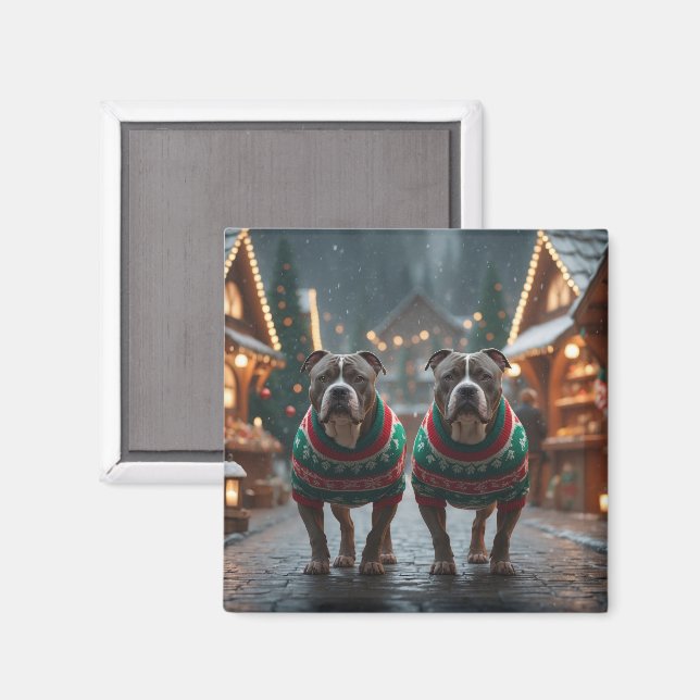 Pitbull Hundar Jul Snö Högtid Magnet (Front/Back)