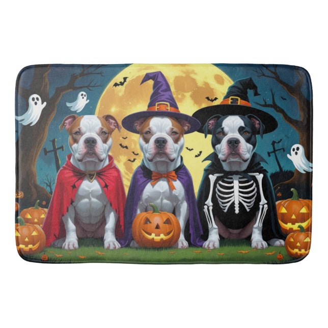 Pitbull Hundar Pumpa Halloween Roligt Badrumsmatta (Framsidan)