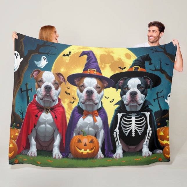 Pitbull Hundar Pumpa Halloween Roligt Fleecefilt (På plats)