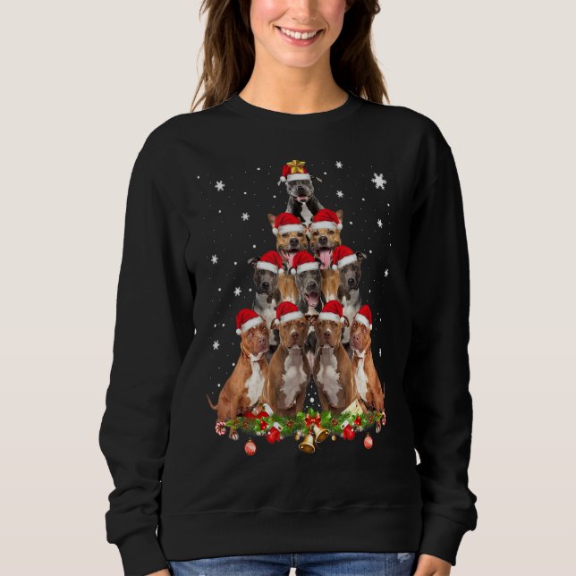 Pitbull Hundar Träd Jul Sweater Julafton Pet Anima T Shirt (Framsida)