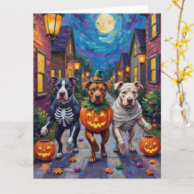 Pitbull Hundar Trick-or-Treating Halloween Costume Kort (Gul blomma)