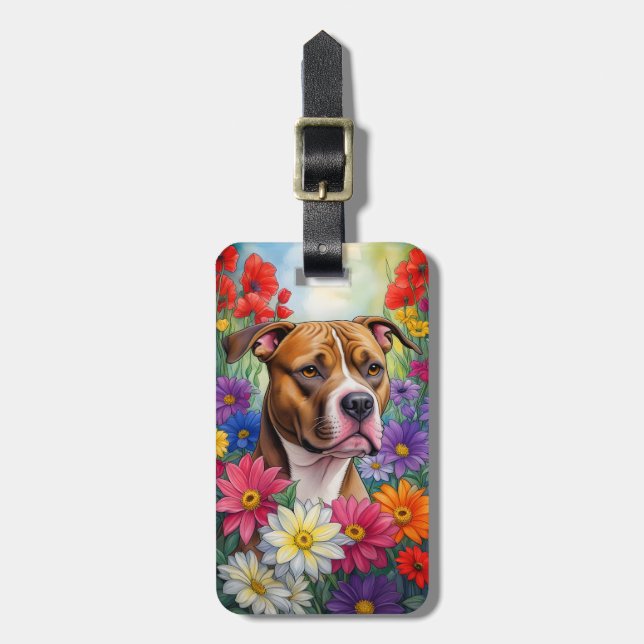Pitbull i Blomsterträdgård Bagagebricka (Vertikal Framsida)