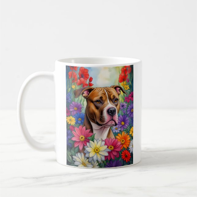 Pitbull i Blomsterträdgård Kaffemugg (Vänster)