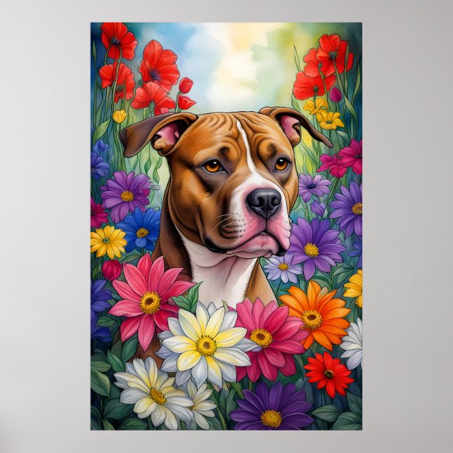 Pitbull i Blomsterträdgård Poster (Framsidan)