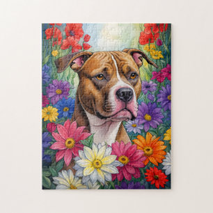 Pitbull i Blomsterträdgård Pussel