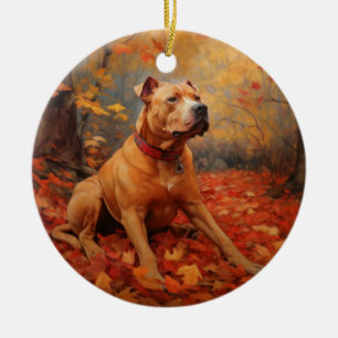 Pitbull i Höst löv Fall Inspire Julgransprydnad Keramik
