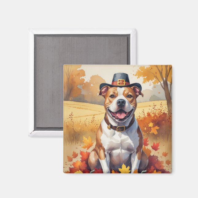 Pitbull i höstlöv Thanksgiving konst Magnet (Front/Back)