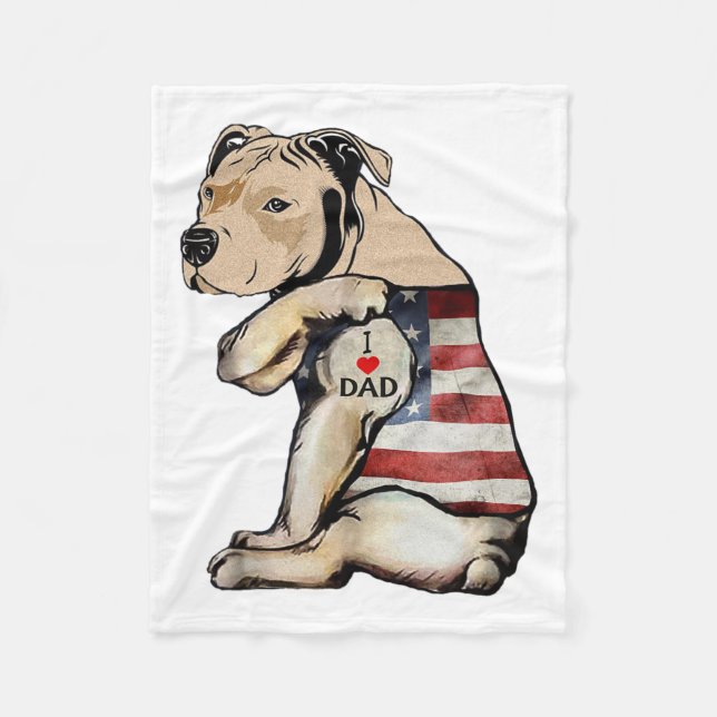 Pitbull I Kärlek Pappa Tattoo Fars dag Fleecefilt (Framsidan)