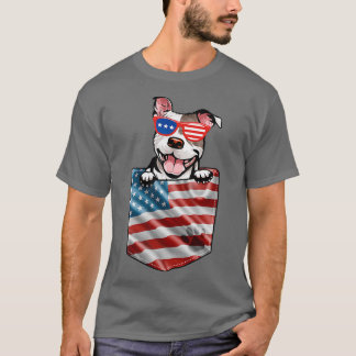 Pitbull in Pocket American Flagga Patriotic 4th of T Shirt
