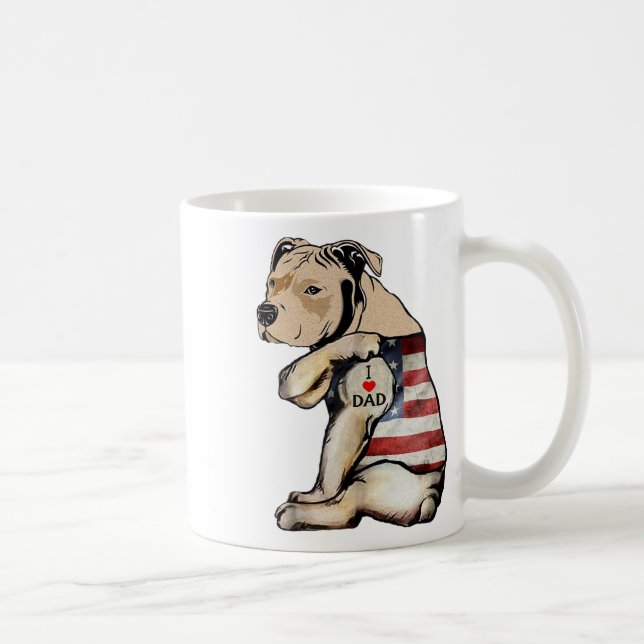 Pitbull jag älskar pappa tatuering fars dag  kaffemugg (Höger)