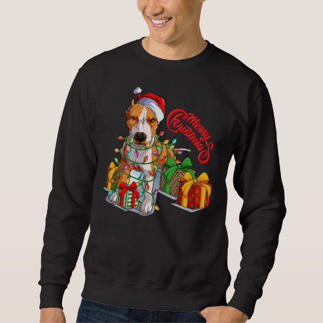 Pitbull jul Merry Pitmas Jultomten Lång Ärmad Tröja (Framsida)