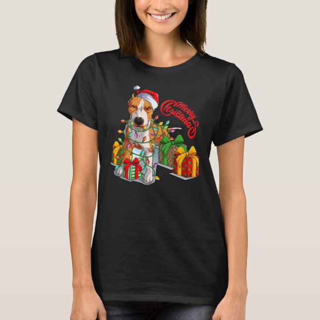 Pitbull jul Merry Pitmas Jultomten T Shirt (Framsida)