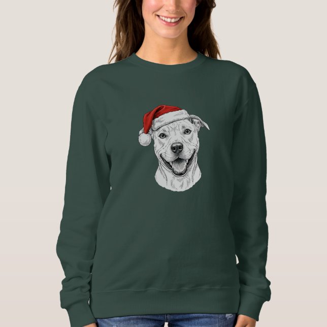 Pitbull jul sweatshirt – Söt Santa Pitbull T Shirt (Framsida)