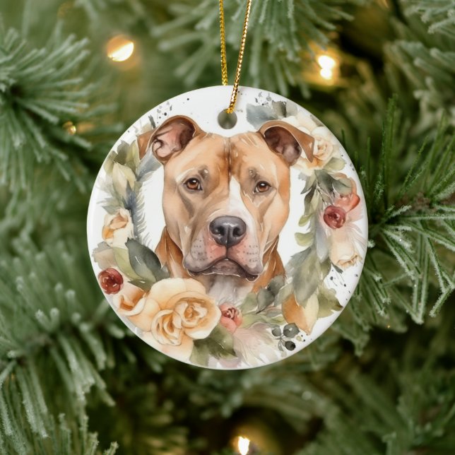 Pitbull Juldag Utandning Festive Valp Julgransprydnad Keramik (Träd)