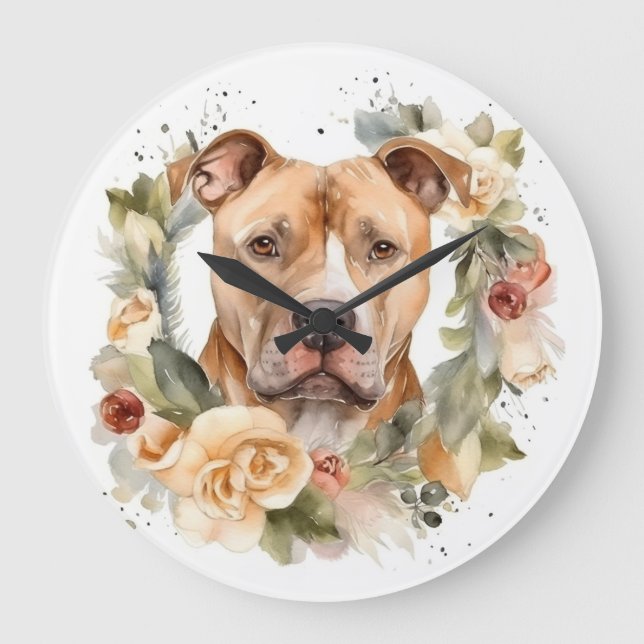 Pitbull Juldag Utandning Festive Valp Stor Klocka (Framsida)