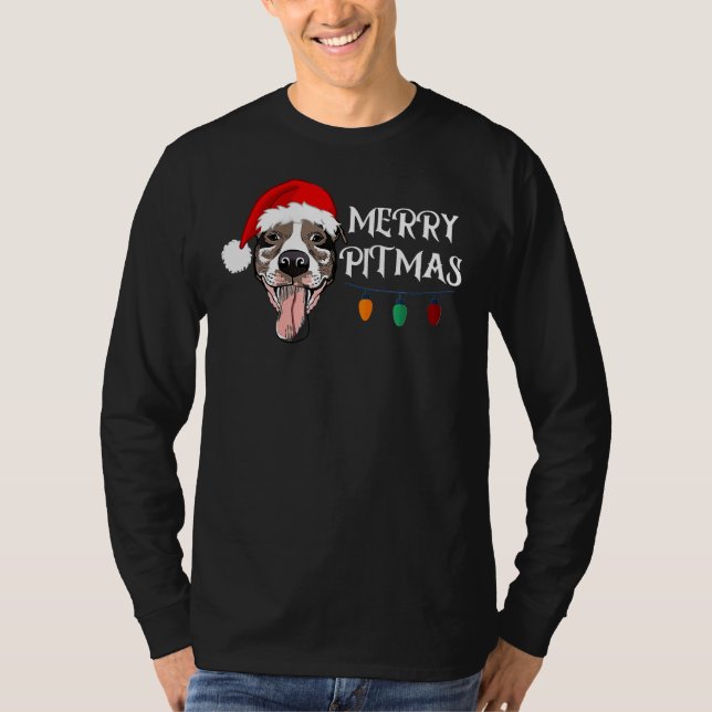 Pitbull Julfnuny Merry Pitmas T Shirt (Framsida)