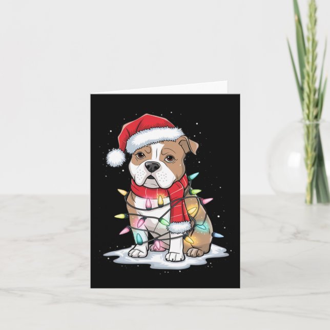 Pitbull Julgran Cute Santa Hat Ljus Julafton Kort (Framsida)