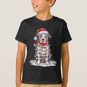 Pitbull Julgran Santa Hat Ljus Julafton Hund T Shirt