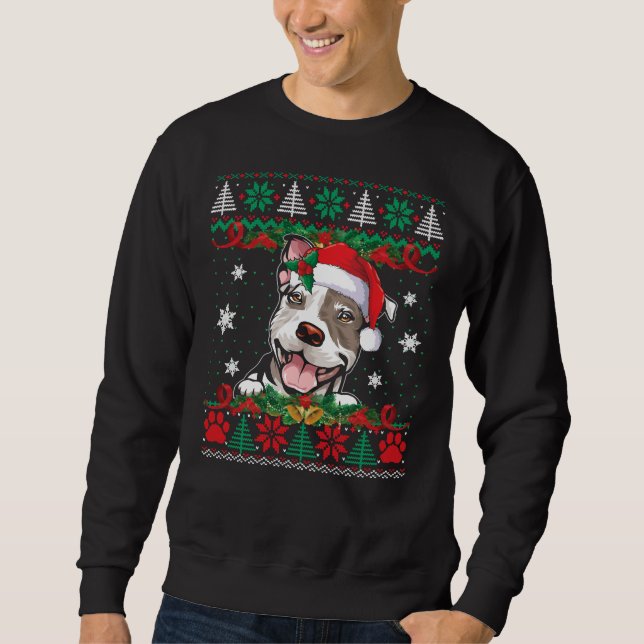 Pitbull jultomten Ugly Sweater Hund älskare Xma Lång Ärmad Tröja (Framsida)