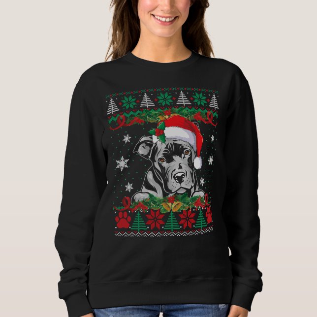 Pitbull jultomten Ugly Sweater Hund älskare Xma T Shirt (Framsida)