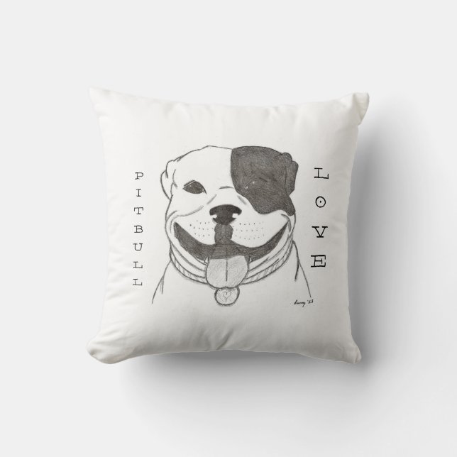 Pitbull Kärlek Pillow - Pitbull Kärlek Grått Kudde (Framsida)