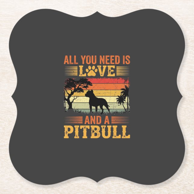 Pitbull Kärlek Retro Solnedgång Hund Underlägg Papper (Framsida)