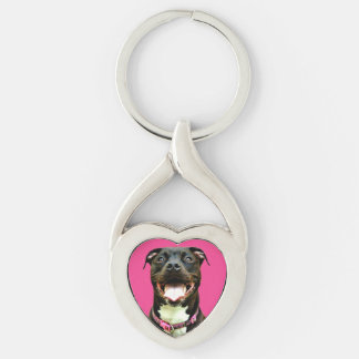 Pitbull Keychain Twisted Heart Silverfärgad Nyckelring
