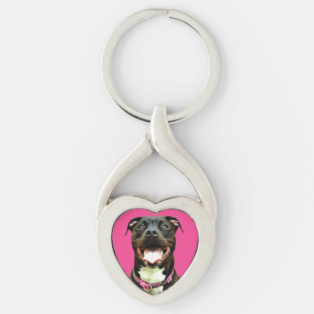 Pitbull Keychain Twisted Heart Silverfärgad Nyckelring (Framsidan)