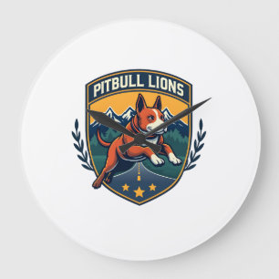 Pitbull Lejon Vintage Maskot Sportmärke Vektor D Stor Klocka