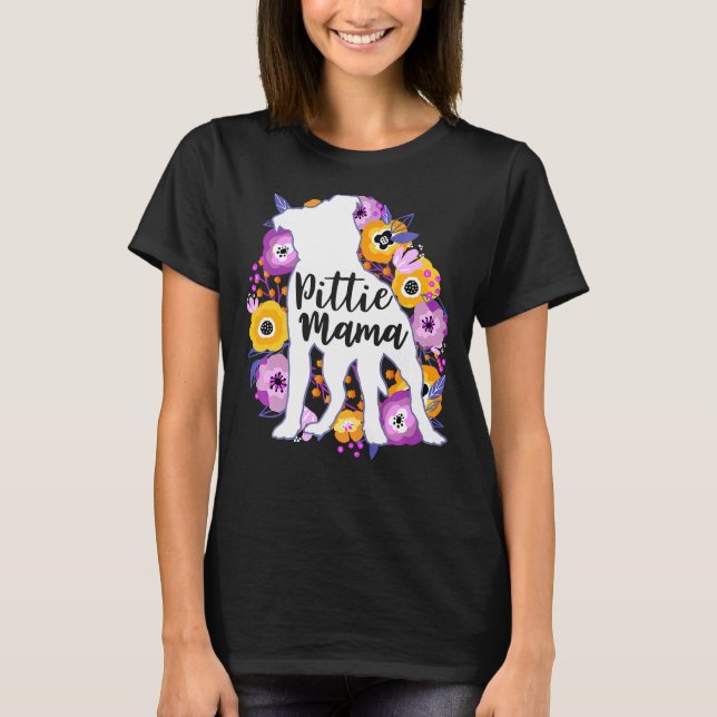 Pitbull Lila blommor Pittie Mamma Cute Pit Bu T Shirt (Framsida)