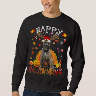 Pitbull Lycklig Hallothanksmas Halloween Thanksg Lång Ärmad Tröja