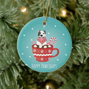 Pitbull Lycklig Pawlidays  Julgransprydnad Keramik