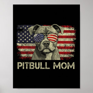 Pitbull Mamma Hundälskare Amerikansk Flagga 4:e Ju Poster
