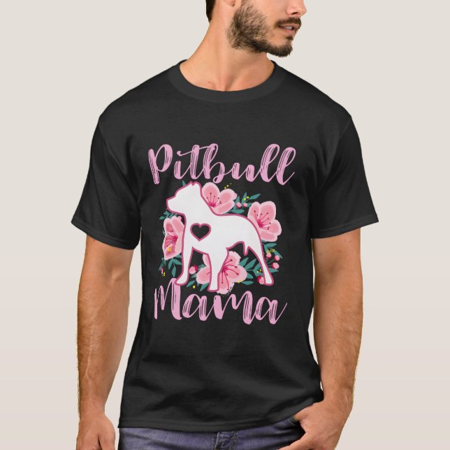 Pitbull Mamma K Flowers Pittie Mamma Mor Theme T Shirt (Framsida)