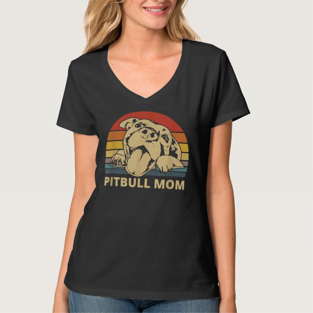 Pitbull Mamma med Cute Pitty Ansikte Funny Pitbull T Shirt (Framsida)