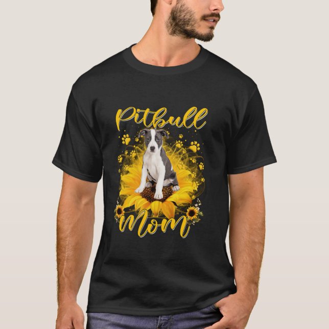 Pitbull Mamma med Solros Hund Mor Da T Shirt (Framsida)