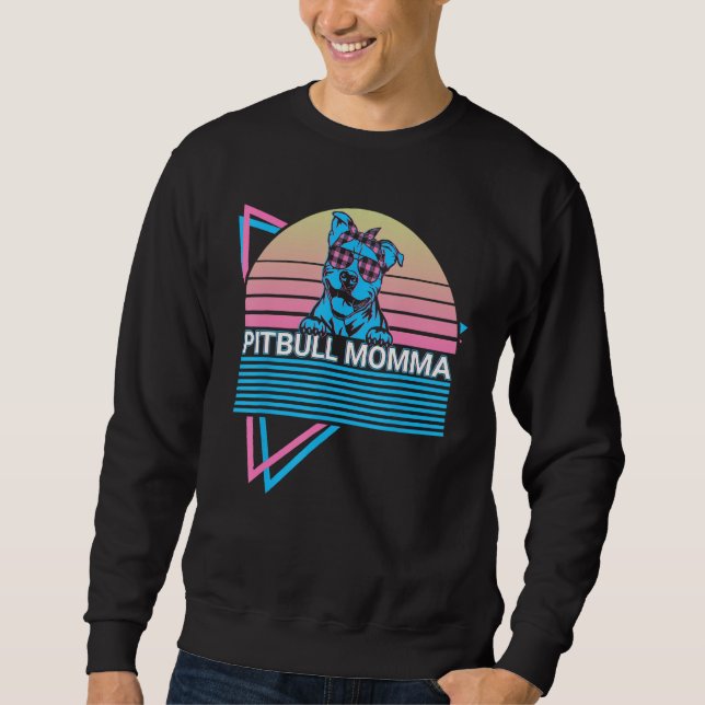 Pitbull Mamma Pit Bull Retro Lång Ärmad Tröja (Framsida)