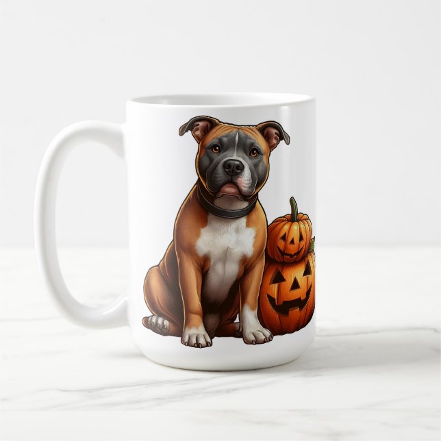 Pitbull med Halloween Pumpkins Kaffemugg (Vänster)