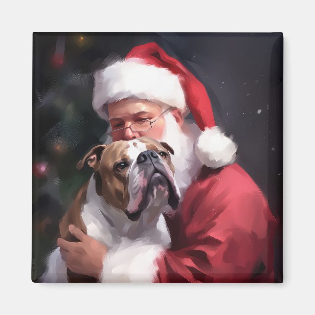 Pitbull med tomte festlig jul magnet (Framsidan)