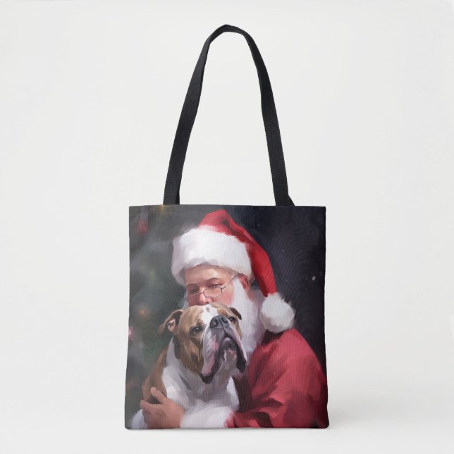 Pitbull Med Tomte Jul Festlig Jul Tygkasse (Framsida)
