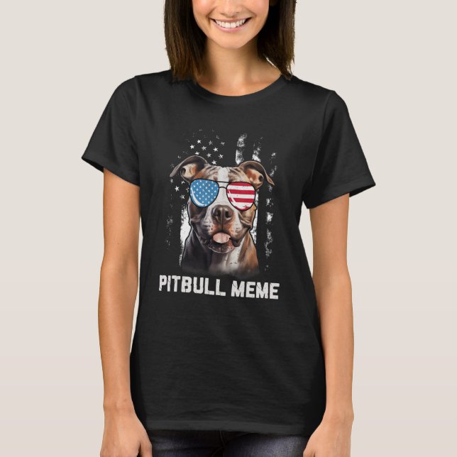 Pitbull Meme American Flagga Sunglass 4:e juli T Shirt (Framsida)