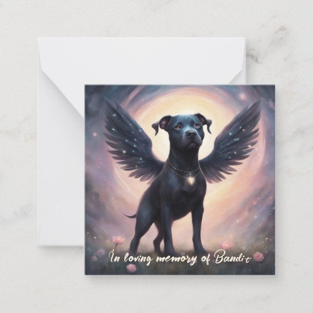 Pitbull Memorial Dikt Black Vingar Add Namn Gift Anteckningskort (Framsida)
