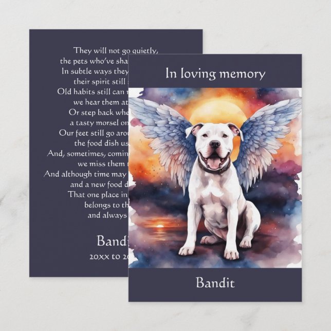 Pitbull Memorial Dikt Vingar Lägg till vattenfärg  Tack Kort (Fram/baksida)