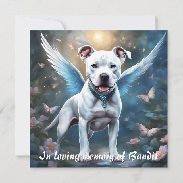 Pitbull Memorial Dikt White Vingar Add Namn Gift Anteckningskort (Framsida)