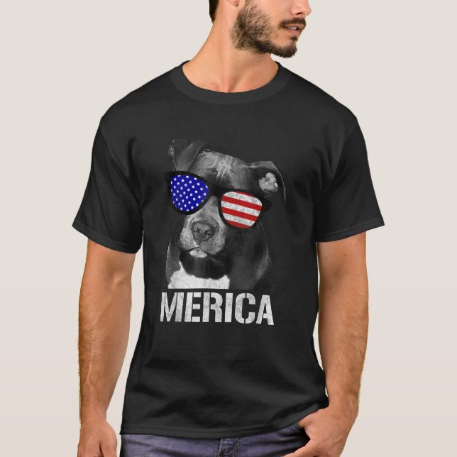 Pitbull Merica Patriotic Hund Pit Bull Gift T Shirt (Framsida)