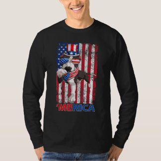 Pitbull Merica Vintage US Flagga Sunglasses Lyckli T Shirt