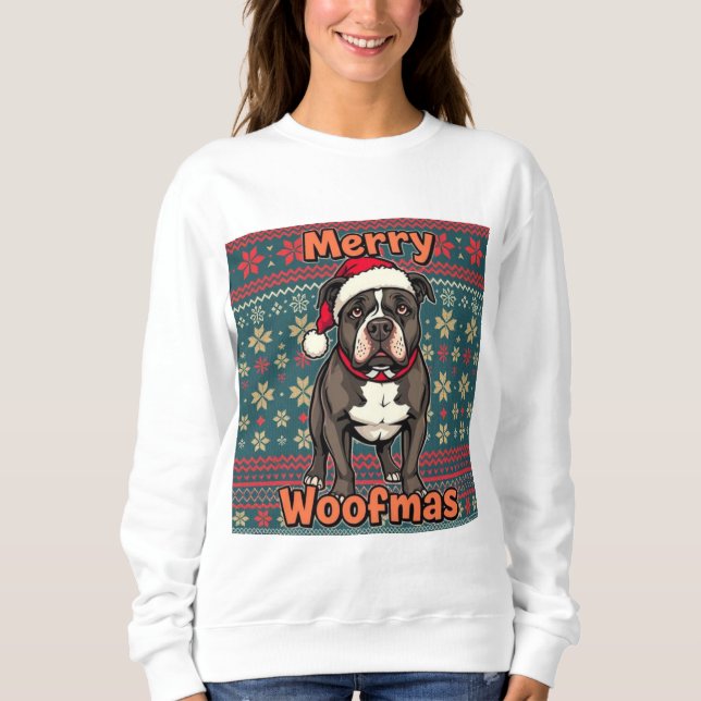 Pitbull Merry Woofmas T Shirt (Framsida)