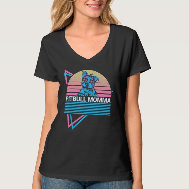 Pitbull Momma Pit Bull Retro T Shirt (Framsida)